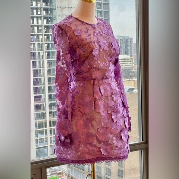 🆕 BRONX & BANCO 🧿 NWOT Bouquet Maraya Long Sleeve Mini Dress, Lilac Sz S US 4 - Picture 10 of 16